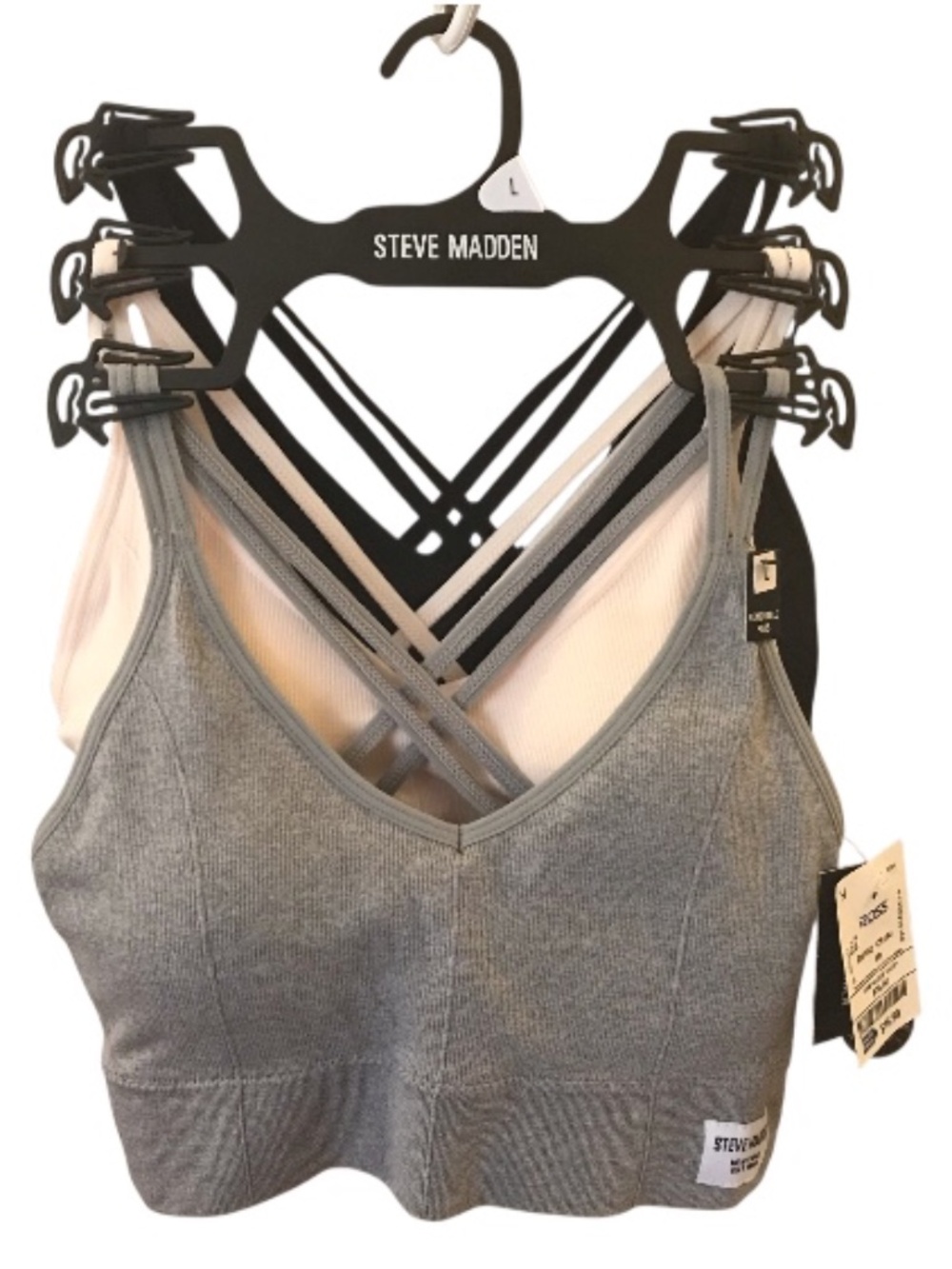 NWT (3) STEVE MADDEN Sports Bra Bralette Removable Pads Sz L